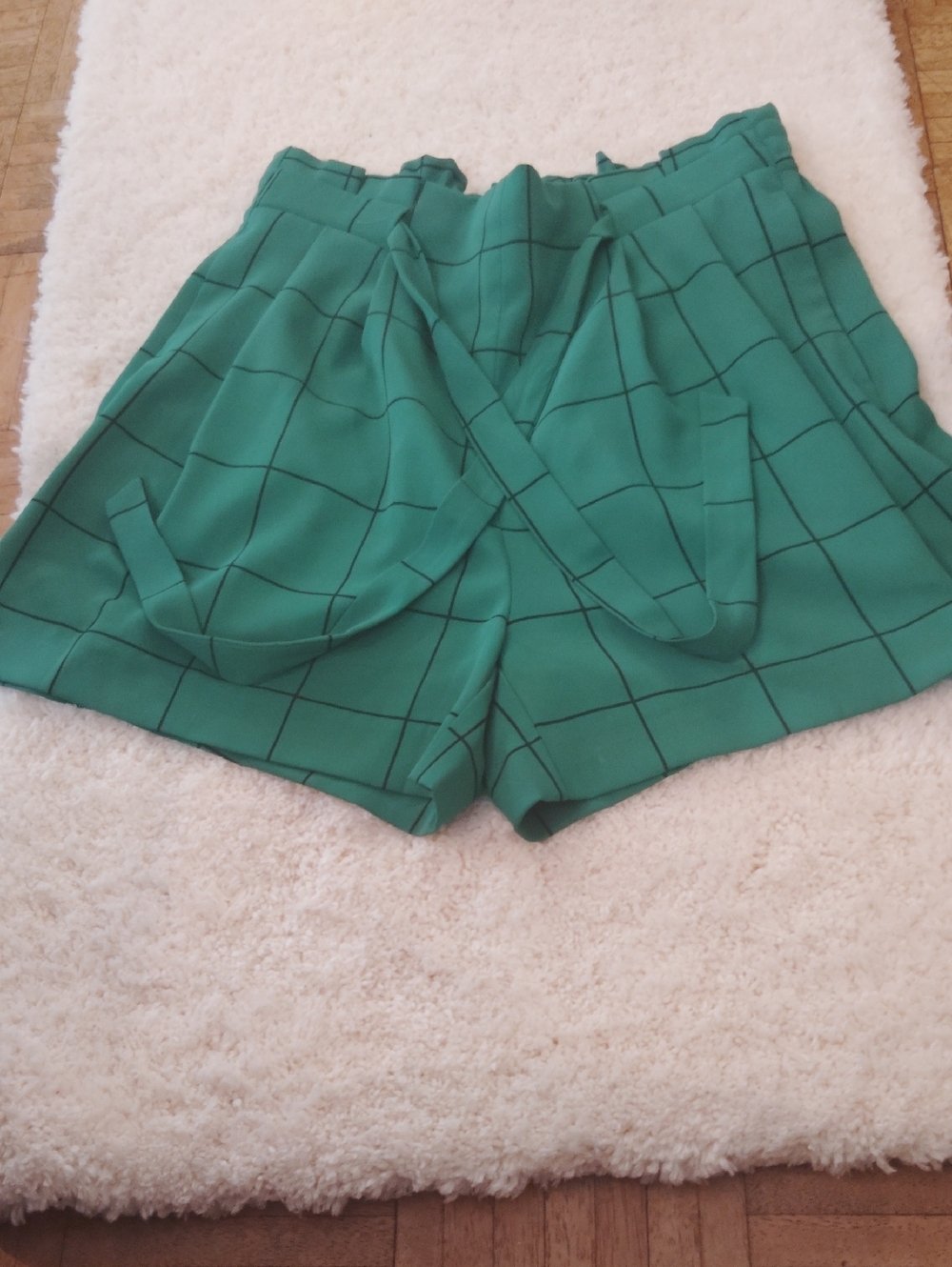 Worthington Emerald Green Windowpane High-Rise Shorts